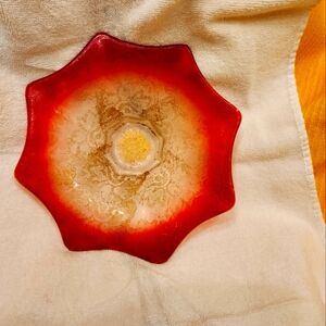 Red and Gold Decorative Glass Bowl Vintage Art Glass